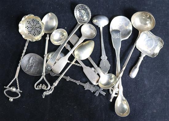Mixed silver spoons including Georgian caddy spoon.
